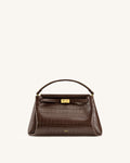 Carmen Top Handle Bag - Dark Brown Croc