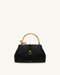 Bruna Dachshund Metal Handle Top Handle Bag - Black
