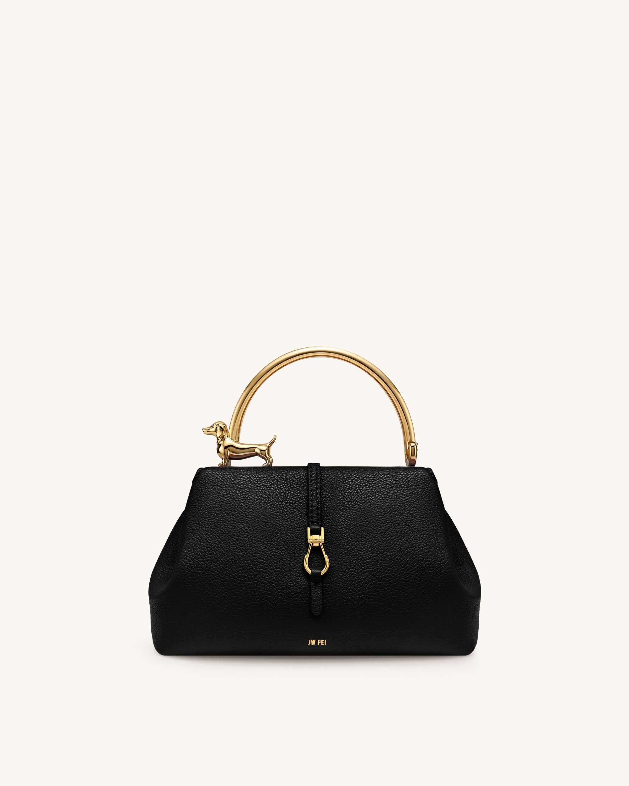 Bruna Dachshund Metal Handle Top Handle Bag - Black