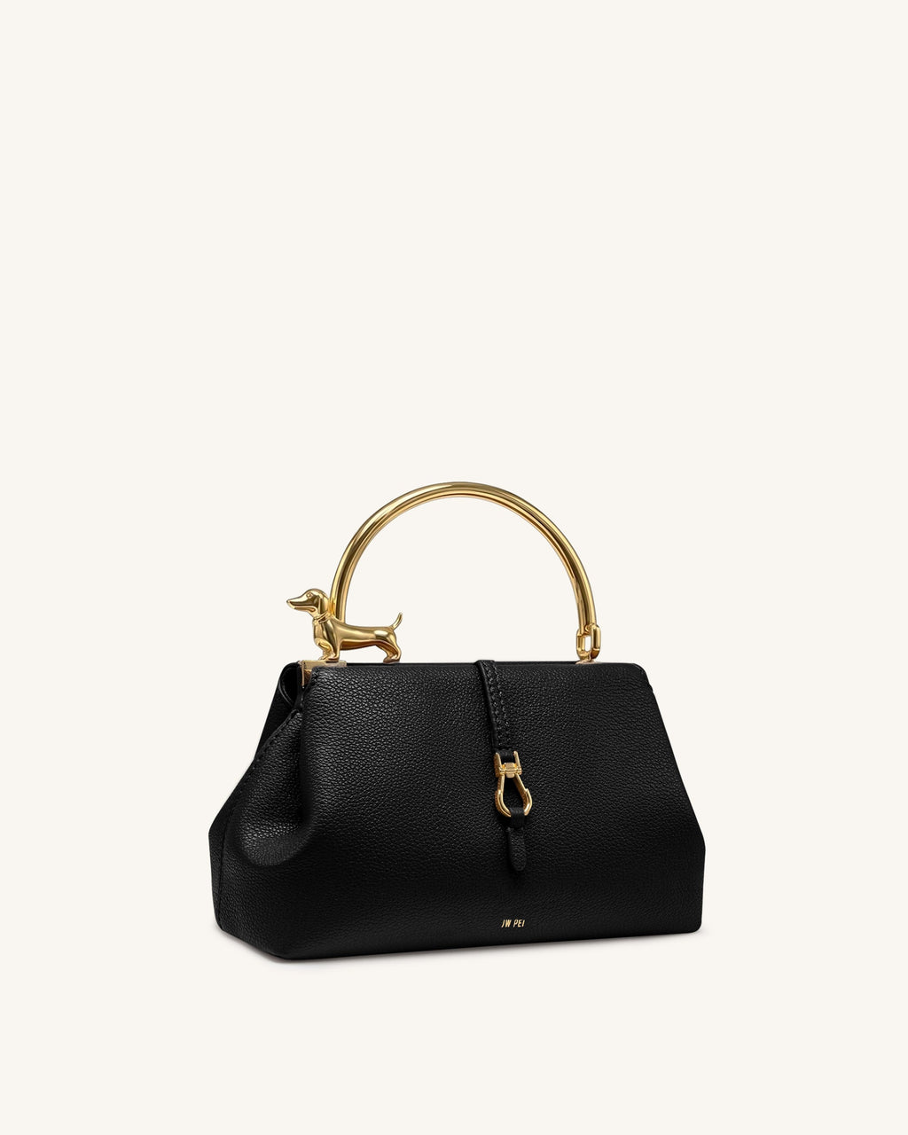 Bruna Dachshund Metal Handle Top Handle Bag - Black