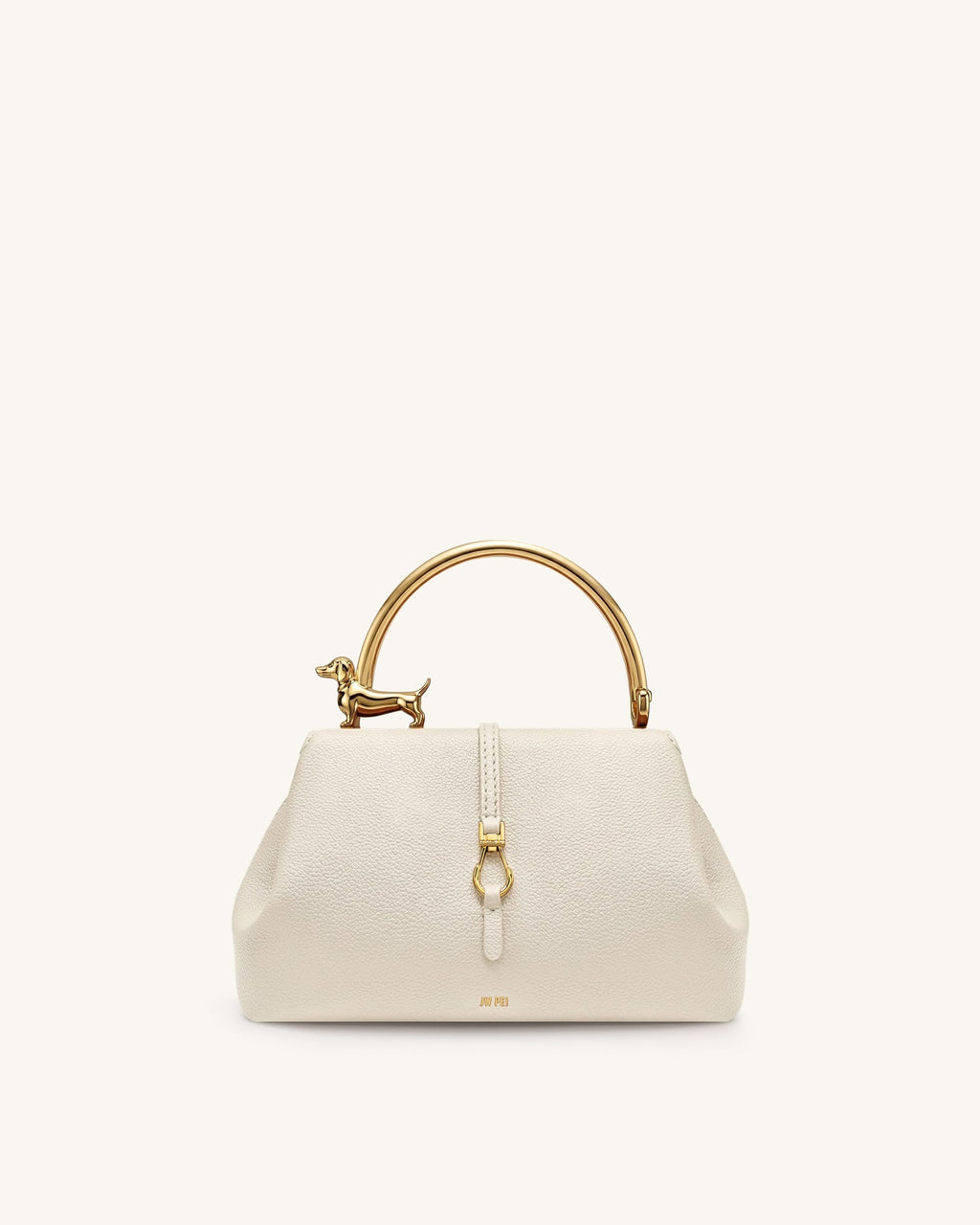 Bruna Dachshund Metal Handle Top Handle Bag - White