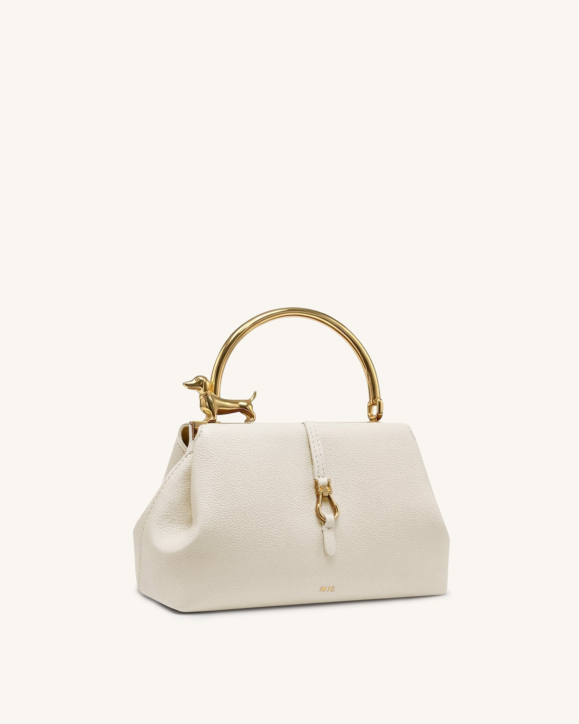 Bruna Dachshund Metal Handle Top Handle Bag - White