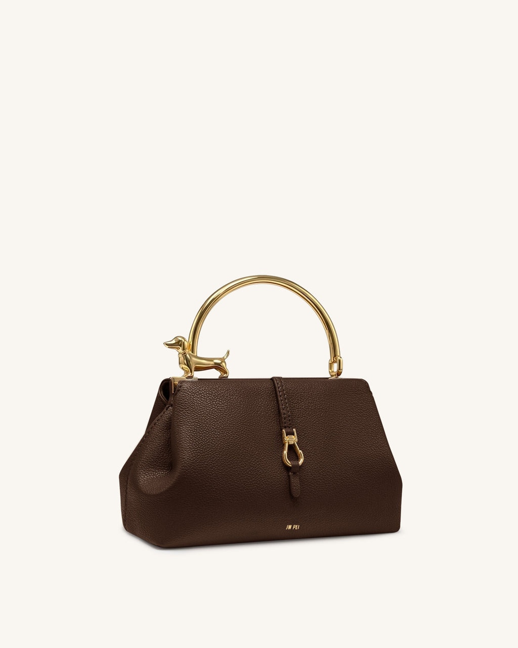 Bruna Dachshund Metal Handle Top Handle Bag - Dark Brown