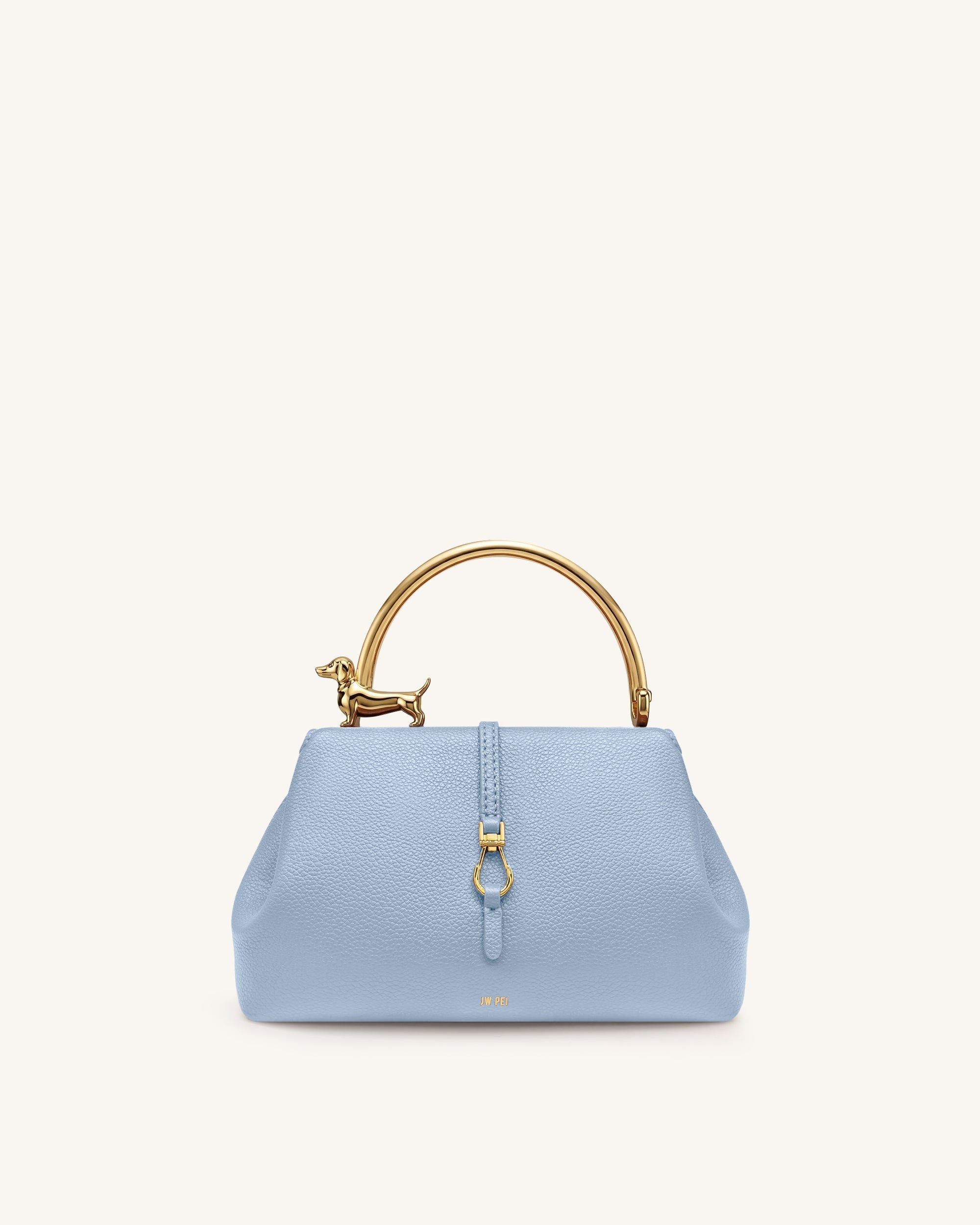 Bruna Dachshund Metal Handle Top Handle Bag - Light Blue