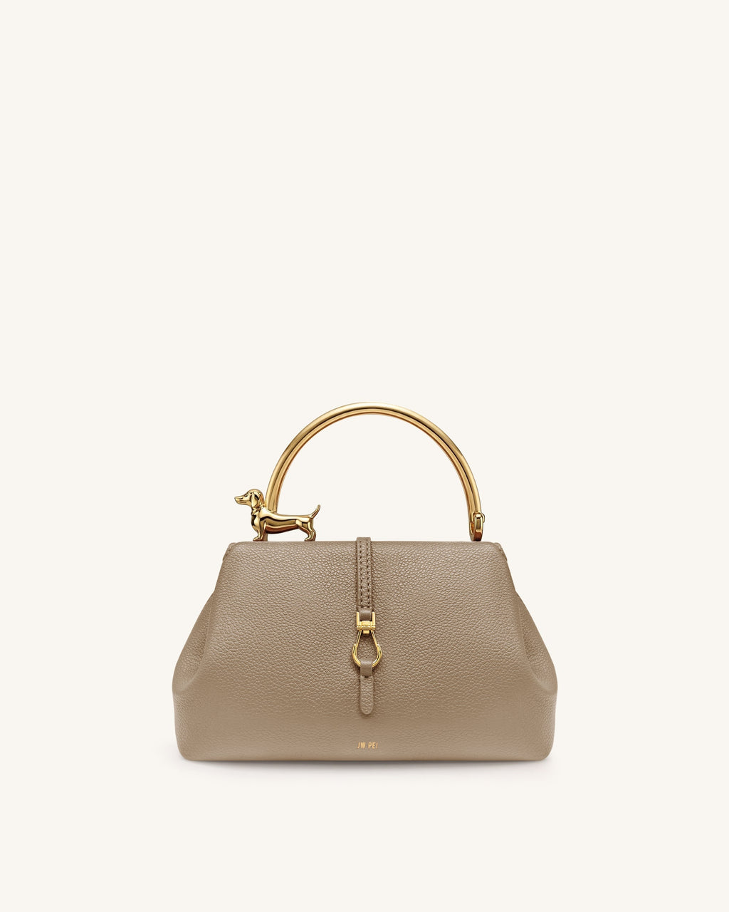 Bruna Dachshund Metal Handle Top Handle Bag - Light Brown