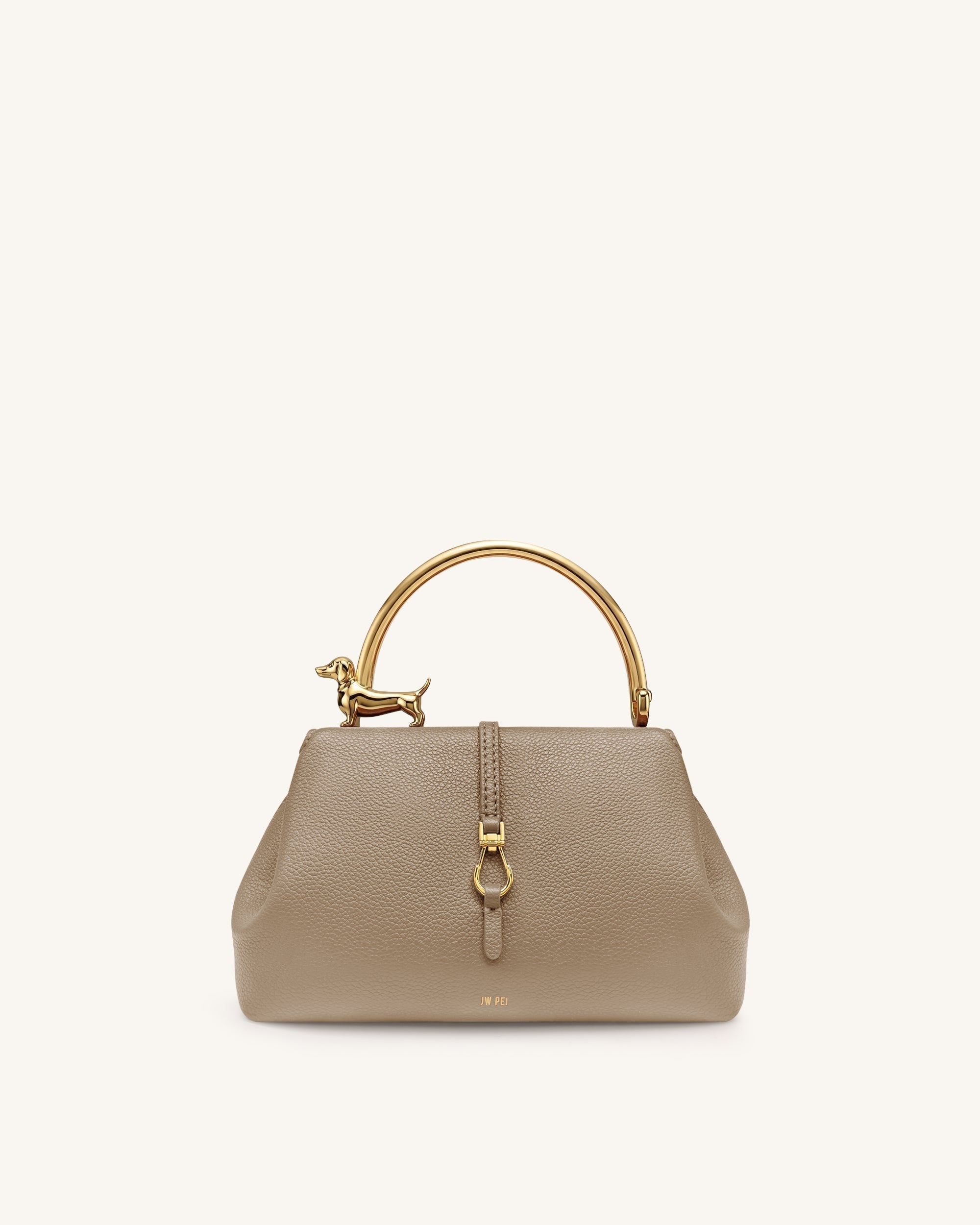 Bruna Dachshund Metal Handle Top Handle Bag - Light Brown