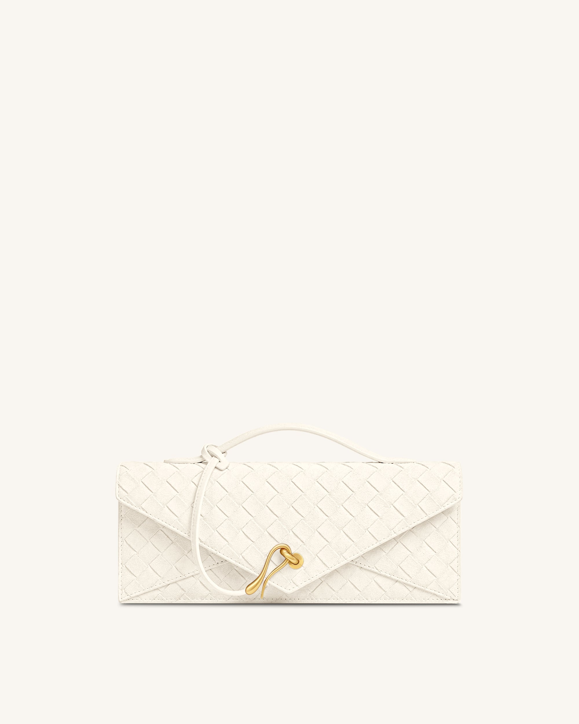 Celeste Faux Suede Woven Textured Envelope Top Handle Bag - White