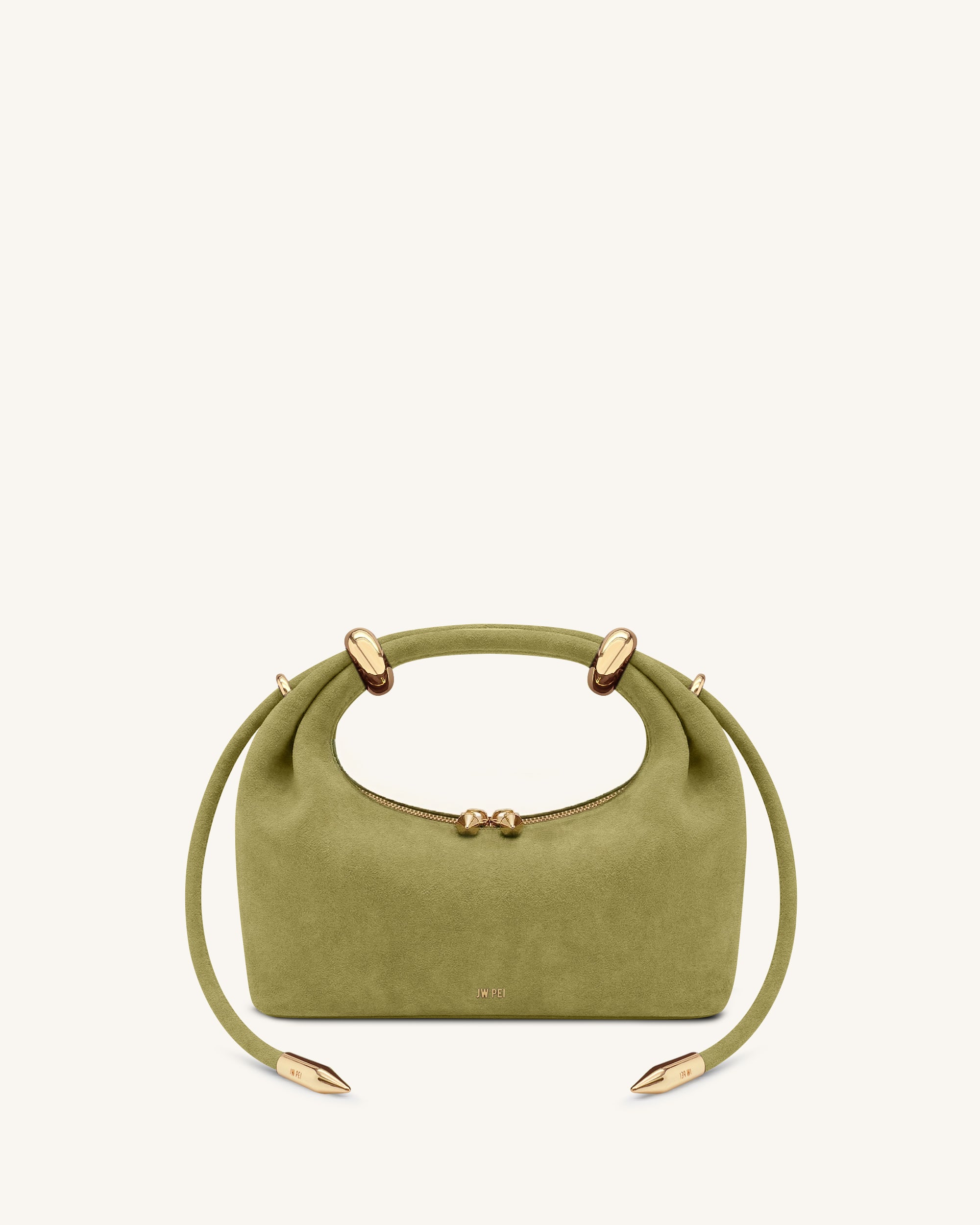 Ellie Faux Suede Metal Ring Embellished Top Handle Bag - Green