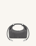 Ellie Faux Suede Metal Ring Embellished Top Handle Bag - Dark Grey
