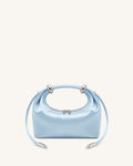 Ellie Satin Metal Ring Embellished Top Handle Bag - Light Blue