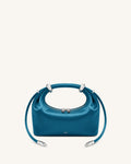 Ellie Satin Metal Ring Embellished Top Handle Bag - Teal