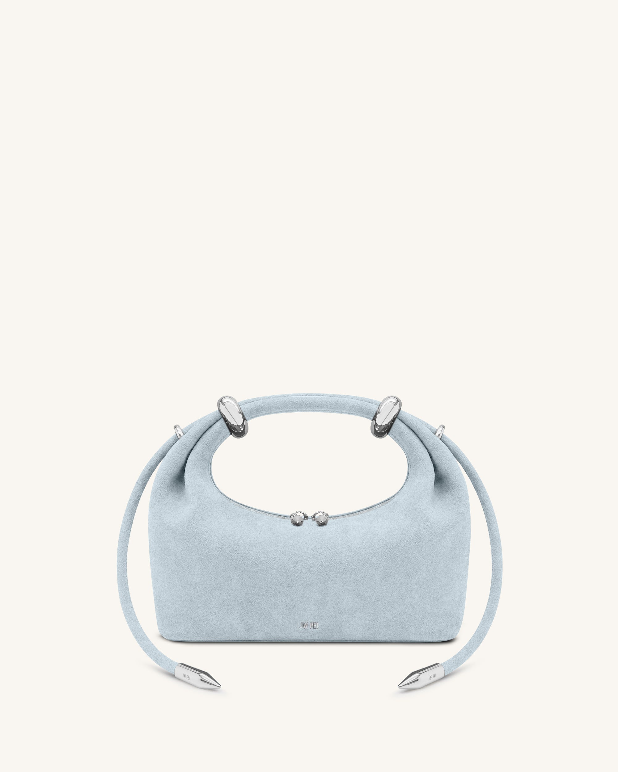 Ellie Faux Suede Metal Ring Embellished Top Handle Bag - Light Blue