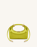 Ellie Satin Metal Ring Embellished Top Handle Bag - Lime Green
