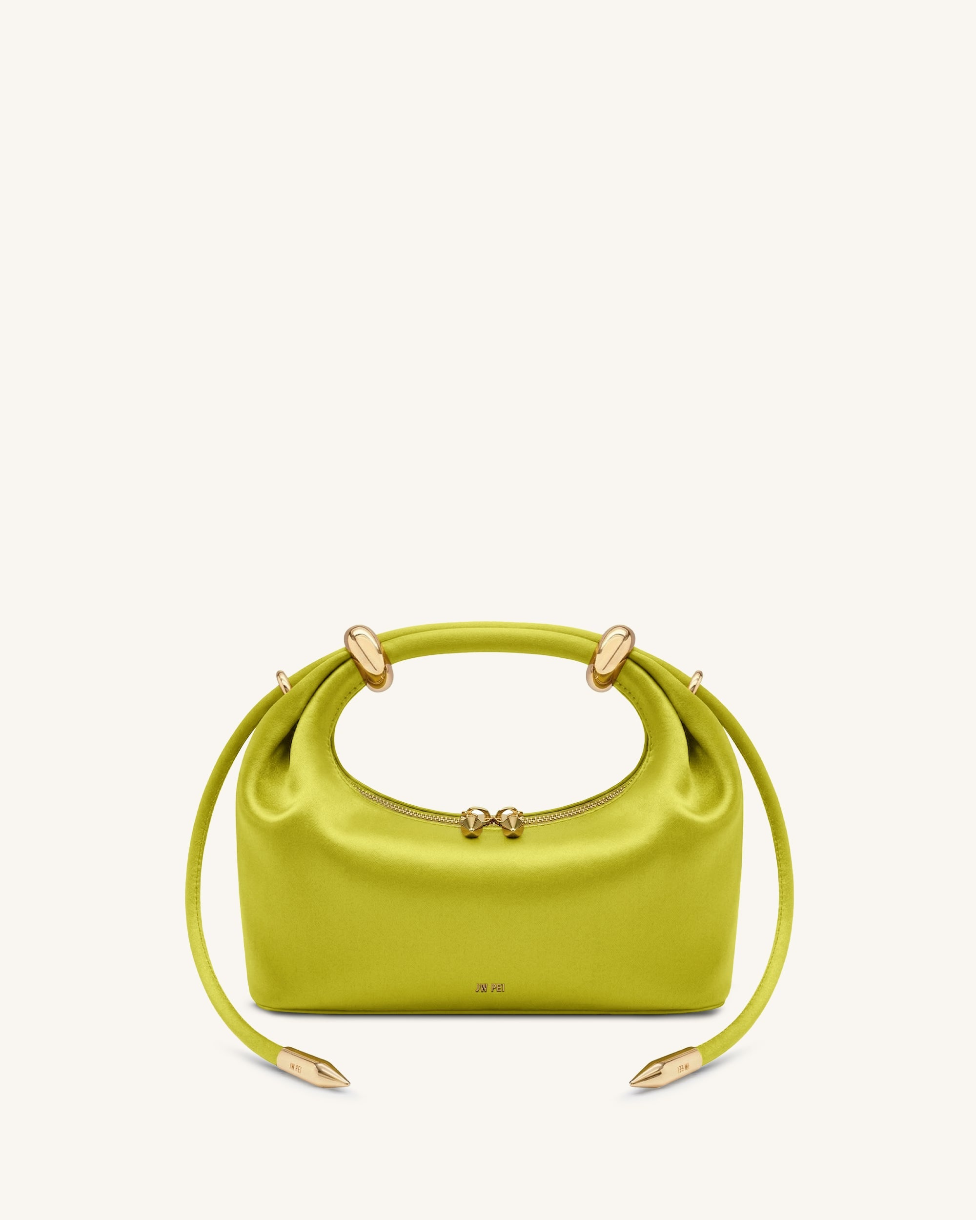 Ellie Satin Metal Ring Embellished Top Handle Bag - Lime Green