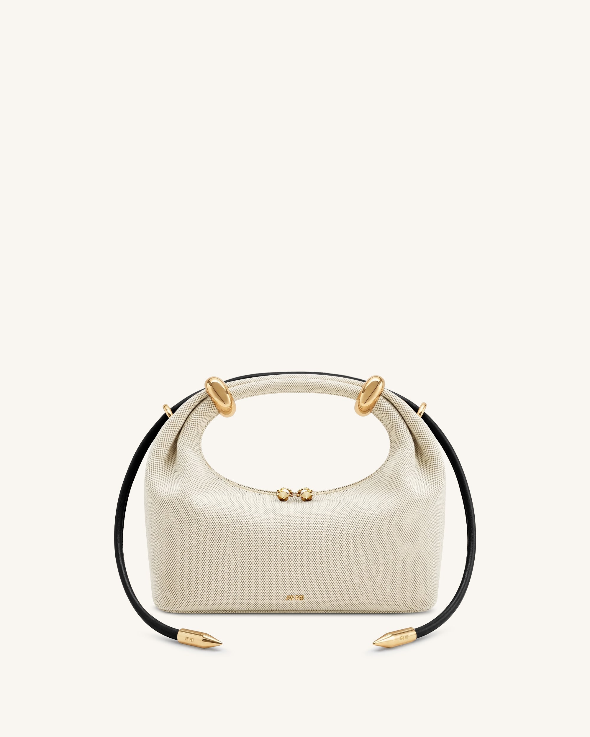 Ellie Metal Ring Embellished Top Handle Bag - Black Canvas