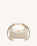 Ellie Metal Ring Embellished Top Handle Bag - Brown Canvas