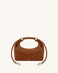 Ellie Faux Suede Metal Ring Embellished Top Handle Bag - Dark Brown