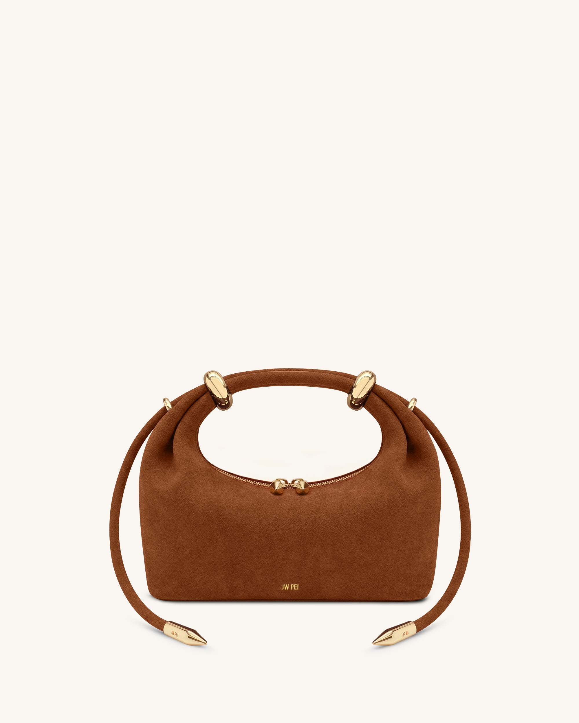 Ellie Faux Suede Metal Ring Embellished Top Handle Bag - Dark Brown