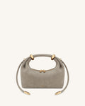 Ellie Faux Suede Metal Ring Embellished Top Handle Bag - Grey