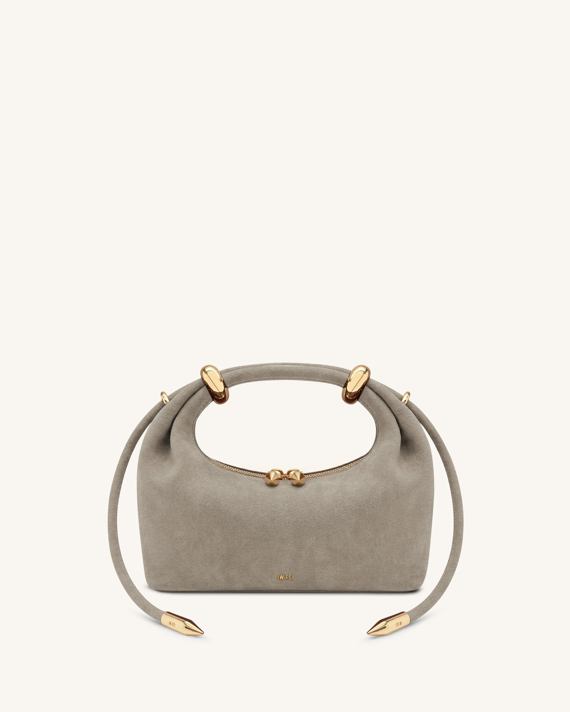 Ellie Faux Suede Metal Ring Embellished Top Handle Bag - Grey
