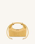 Ellie Faux Suede Metal Ring Embellished Top Handle Bag - Yellow