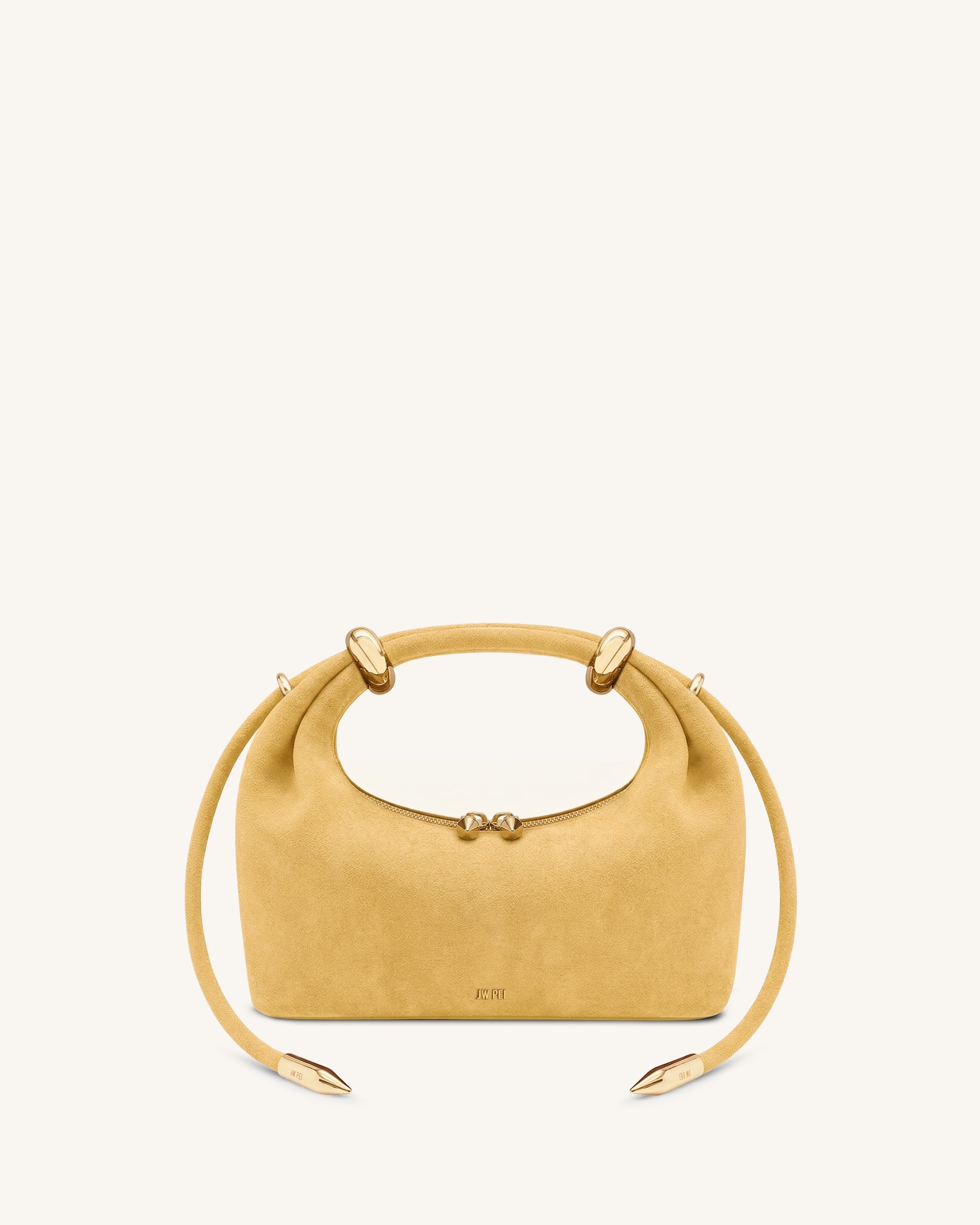 Ellie Faux Suede Metal Ring Embellished Top Handle Bag - Yellow