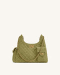 Vivian Faux Suede Quilted Shoulder Bag - Olive