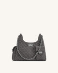 Vivian Faux Suede Quilted Shoulder Bag - Dark Grey
