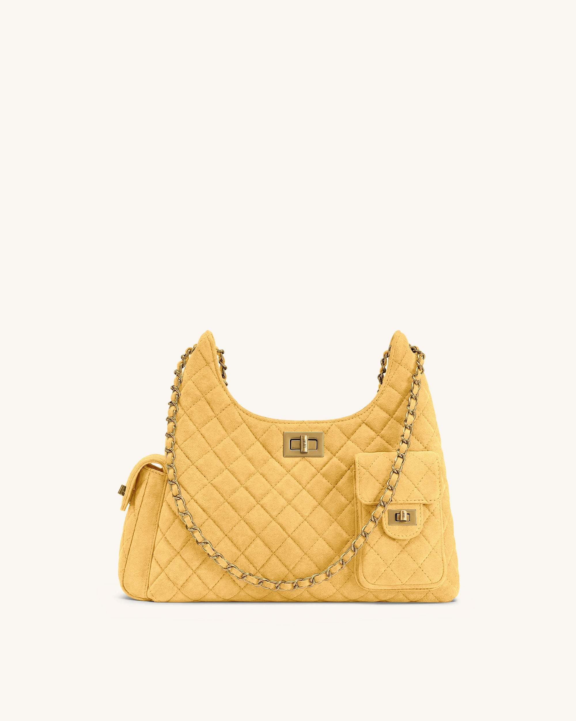 Vivian Faux Suede Quilted Shoulder Bag - Yellow