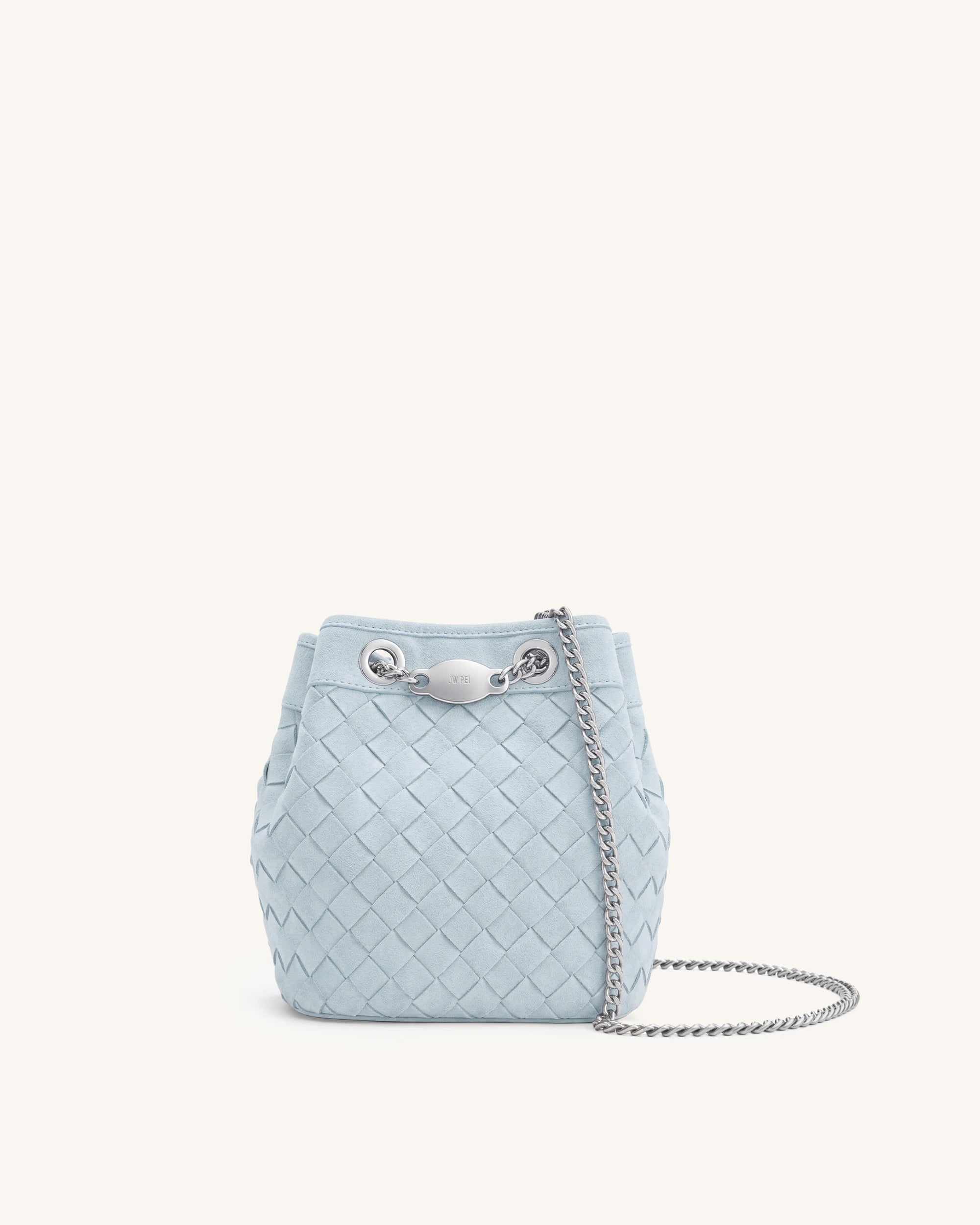 Yara Faux Suede Hand-Woven Bucket Bag - Blue