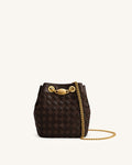 Yara Faux Suede Hand-Woven Bucket Bag - Dark Brown