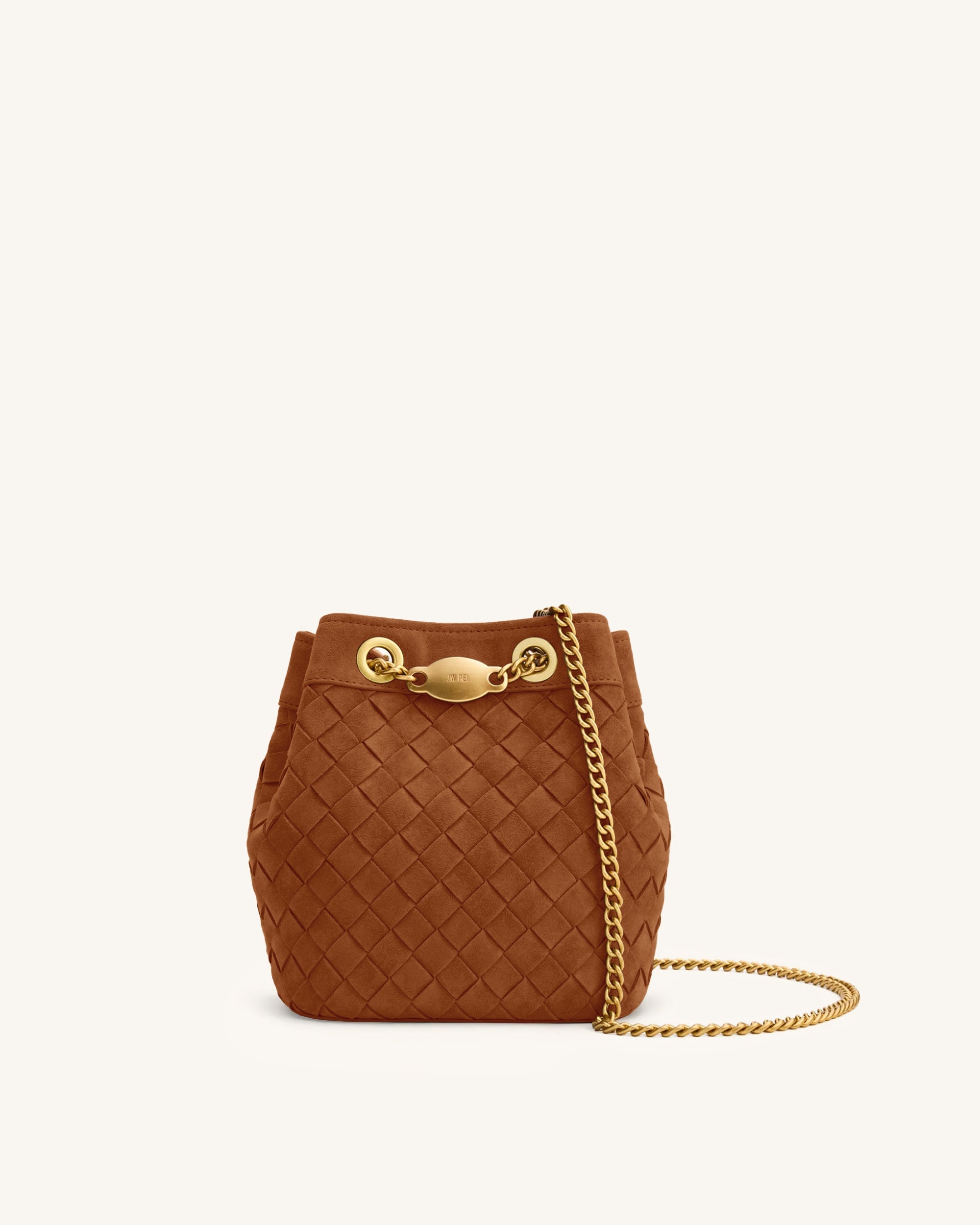 Yara Faux Suede Hand-Woven Bucket Bag - Brown