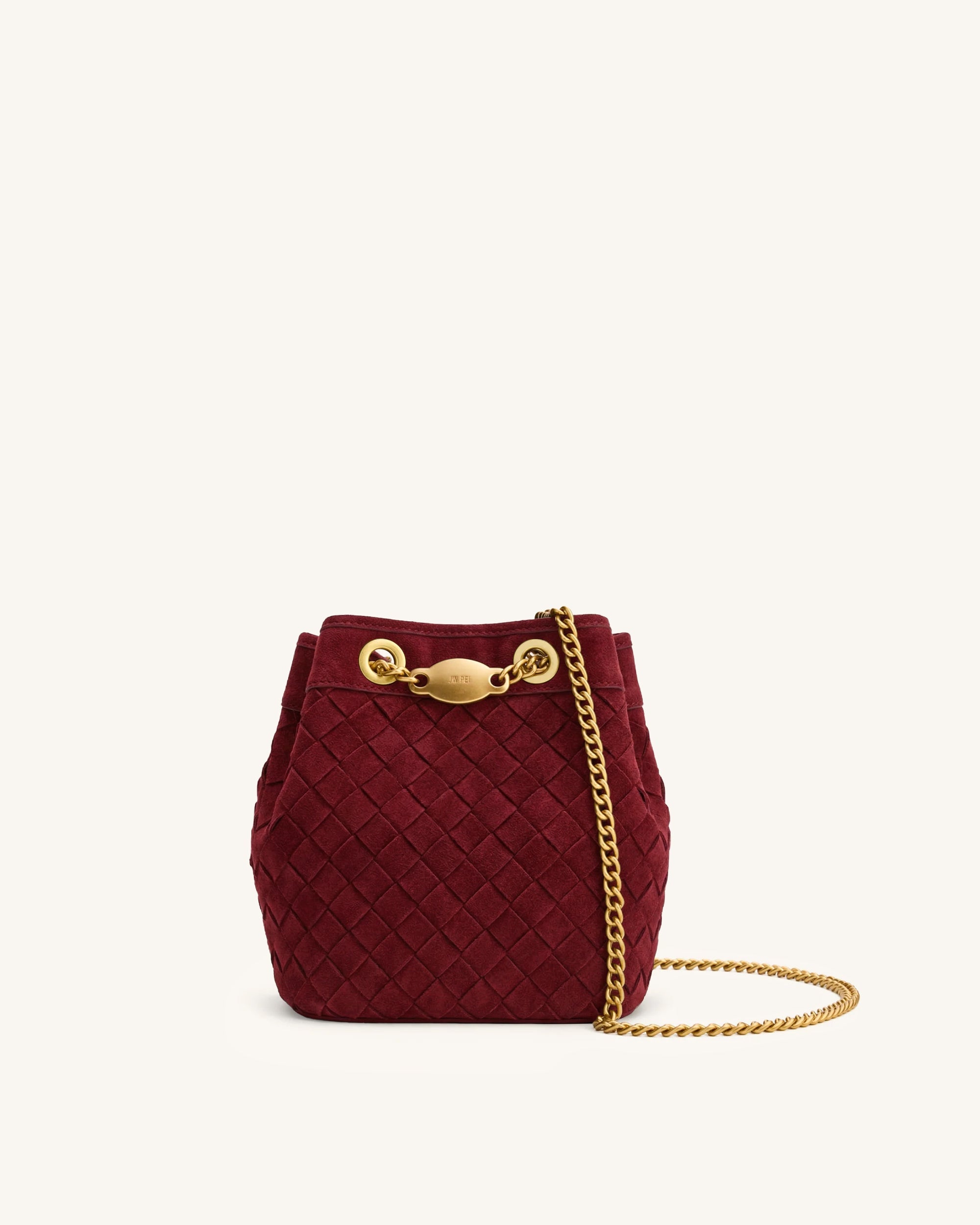 Yara Faux Suede Hand-Woven Bucket Bag - Burgundy