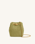 Yara Faux Suede Hand-Woven Bucket Bag - Green