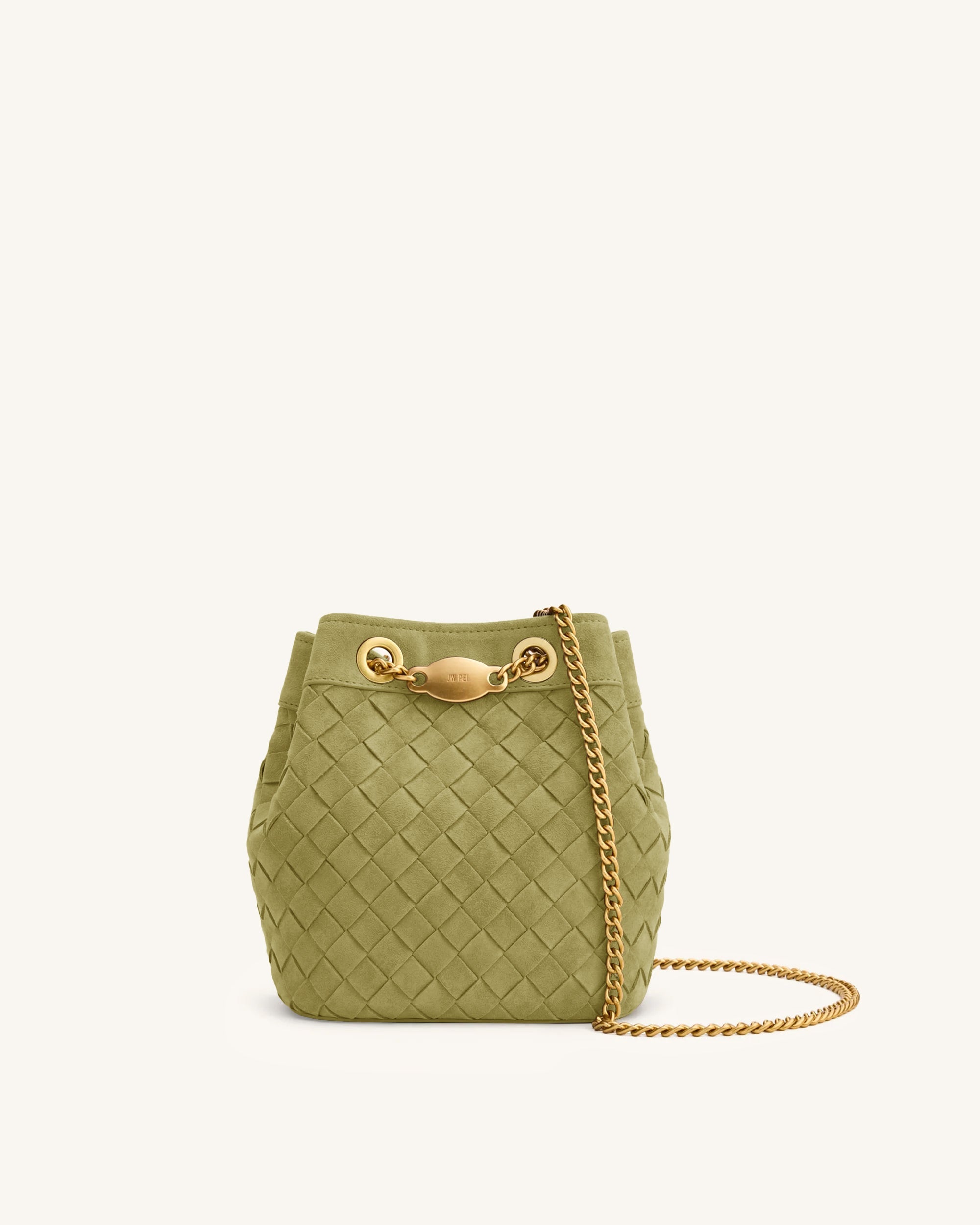 Yara Faux Suede Hand-Woven Bucket Bag - Green