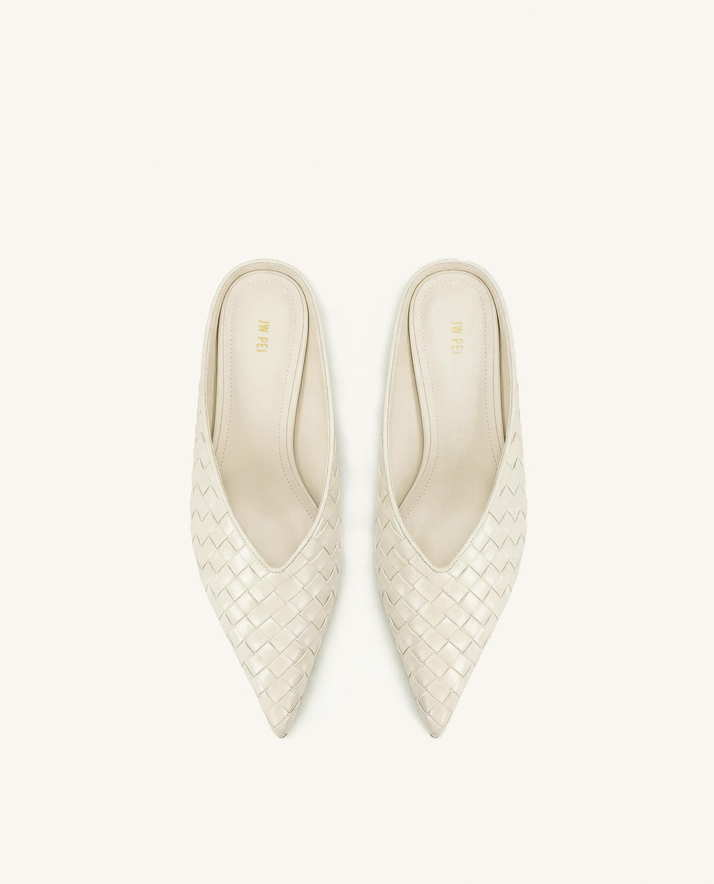 Helena Woven Textured Pointed Toe Mules - Beige