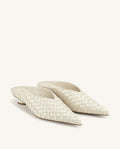 Helena Woven Textured Pointed Toe Mules - Beige