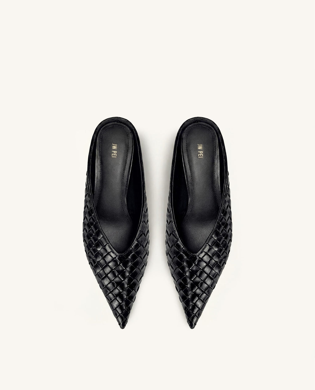 Helena Woven Textured Pointed Toe Mules - Black