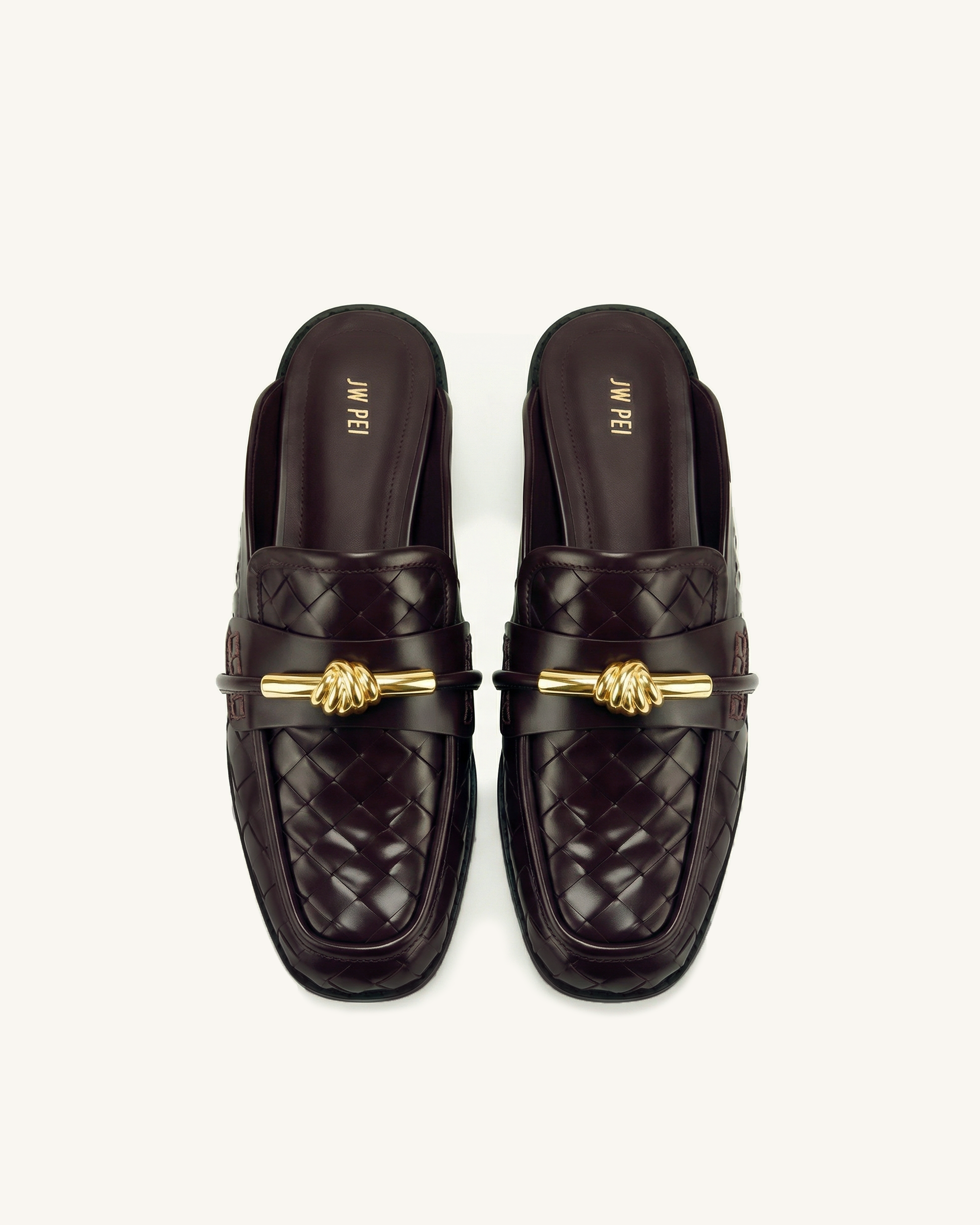 Elowen Woven Horsebit Mule Loafers - Burgundy