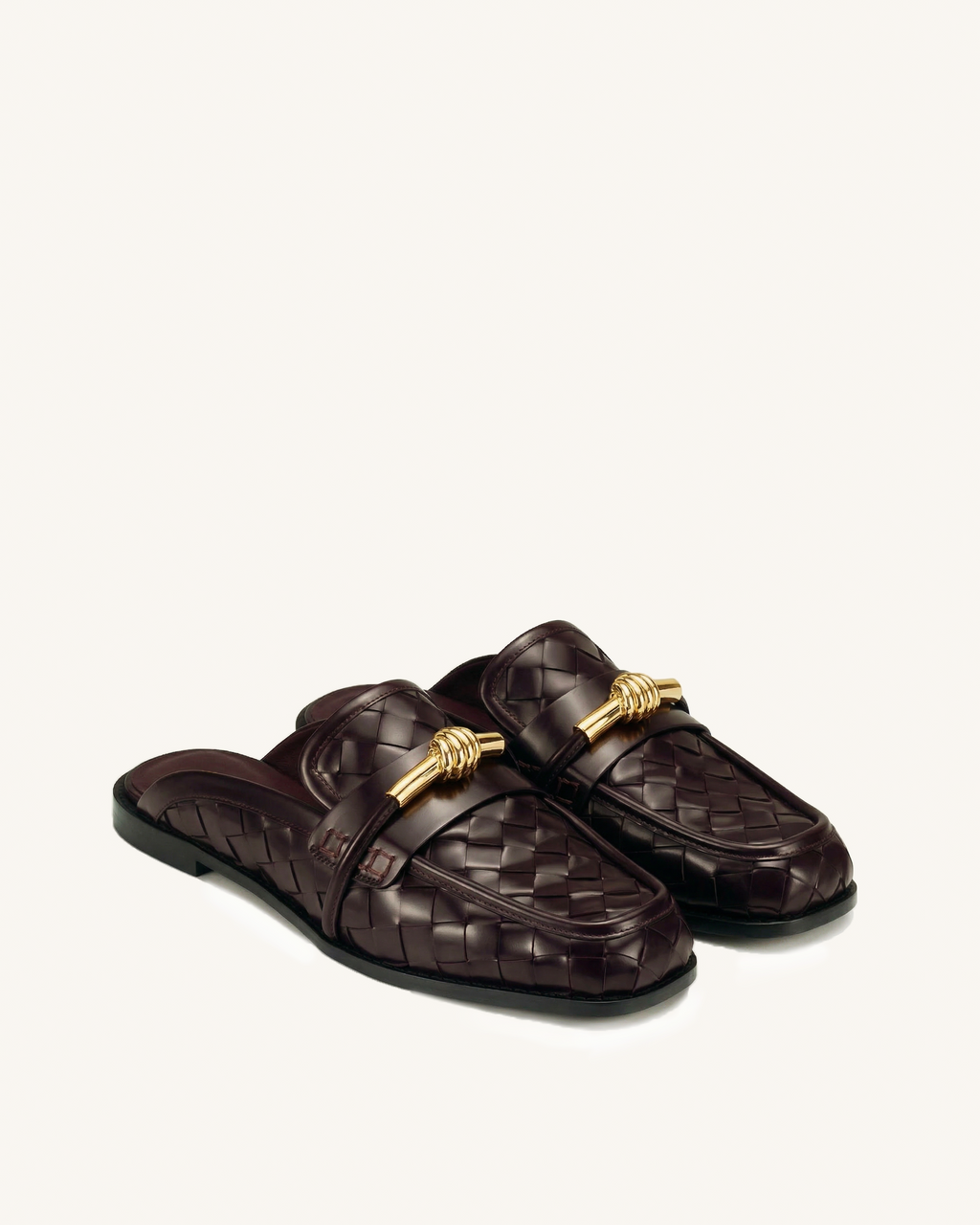 Elowen Woven Horsebit Mule Loafers - Burgundy