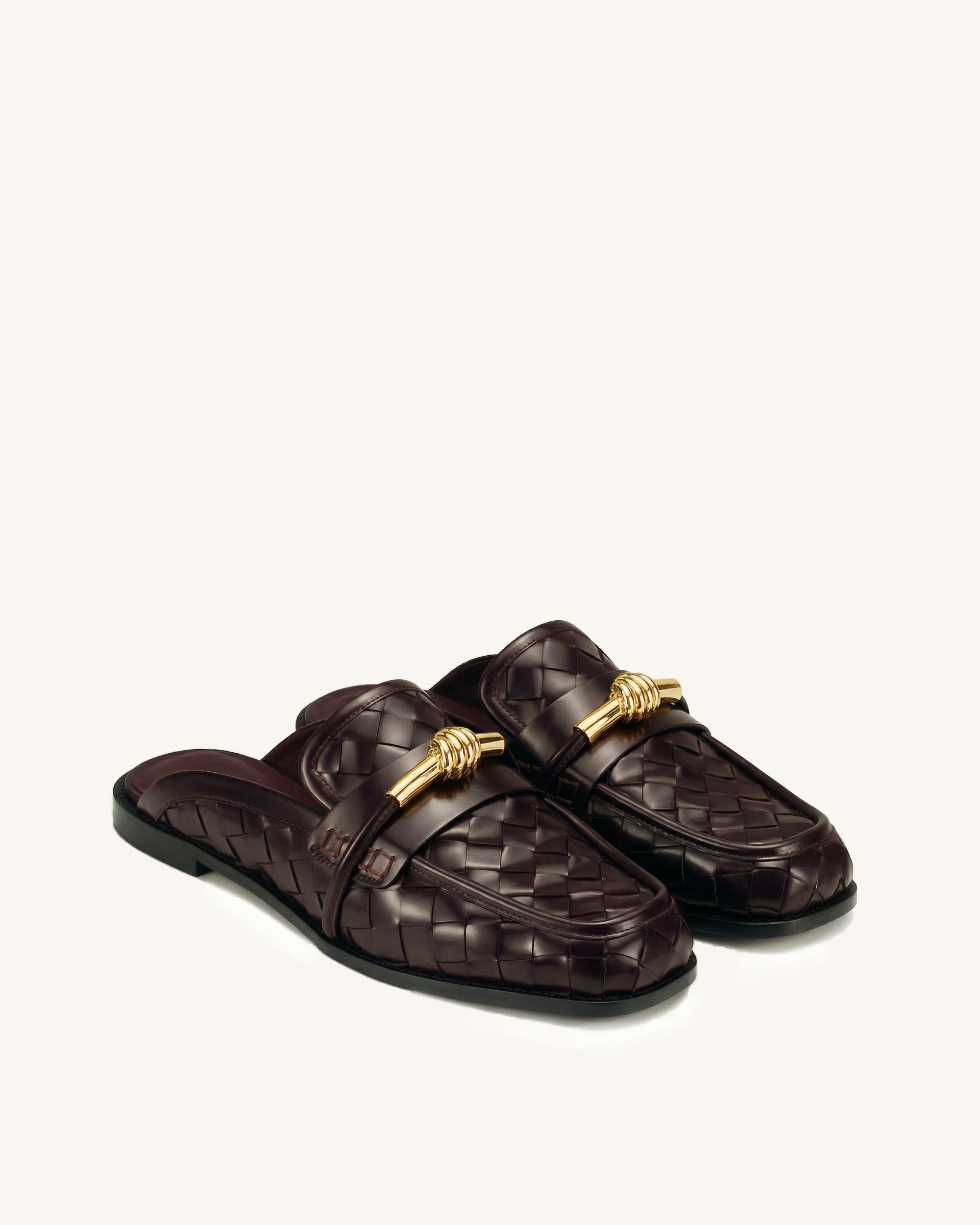 Elowen Woven Horsebit Mule Loafers - Burgundy