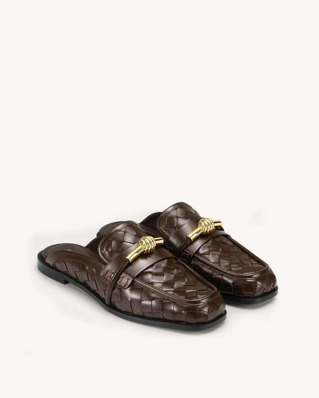 Elowen Woven Horsebit Mule Loafers - Chocolate Brown