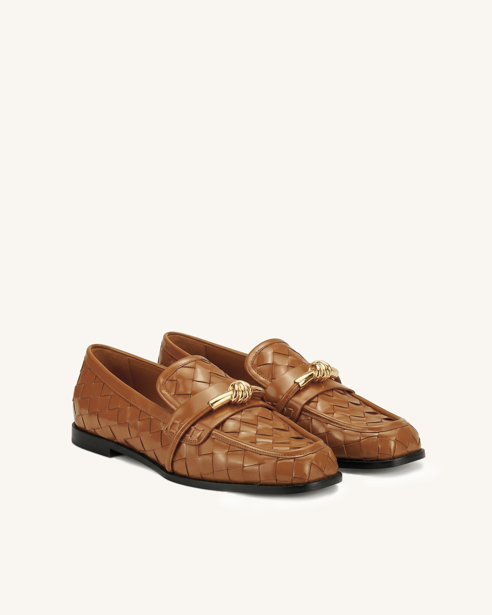 Elowen Woven Horsebit Loafers - Brown