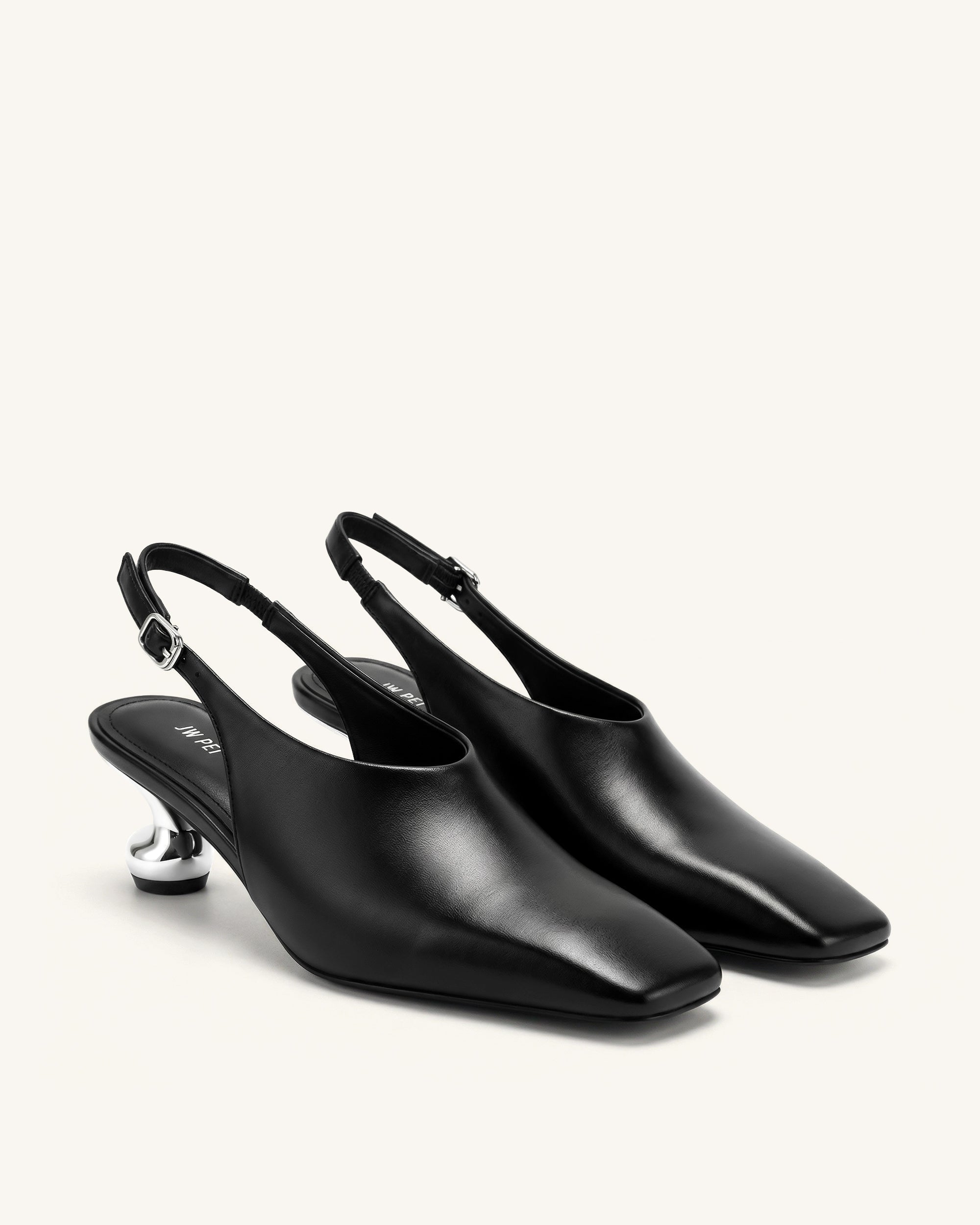 Hannah Sculptural Heel Slingback Pumps - Black