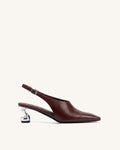 Hannah Sculptural Heel Slingback Pumps - Burgundy