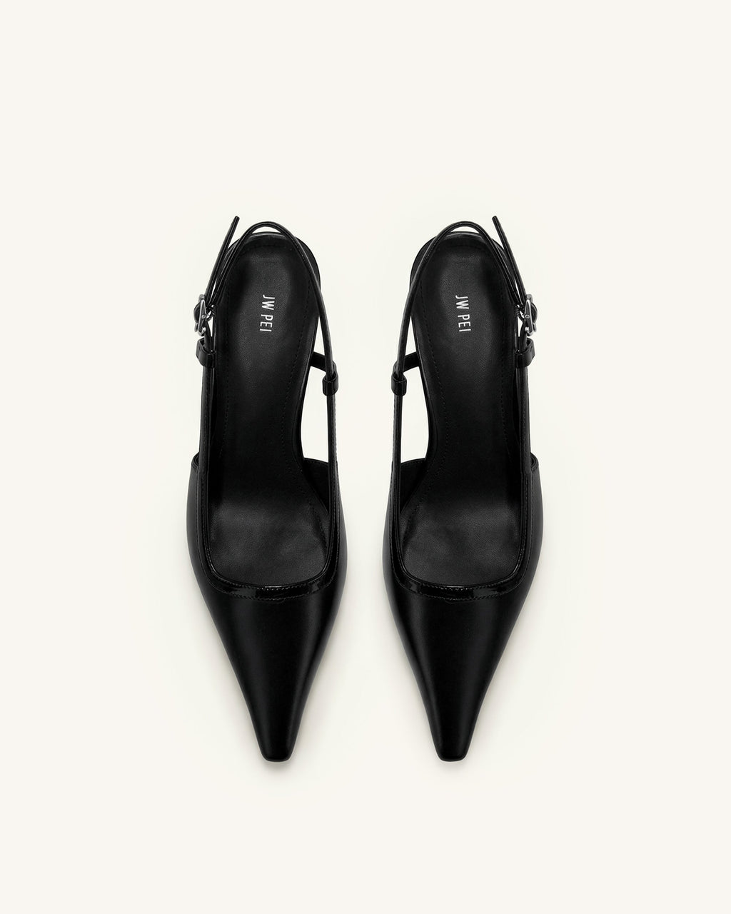 Hannah Sculptural Heel T-Strap Slingback Pumps - Black