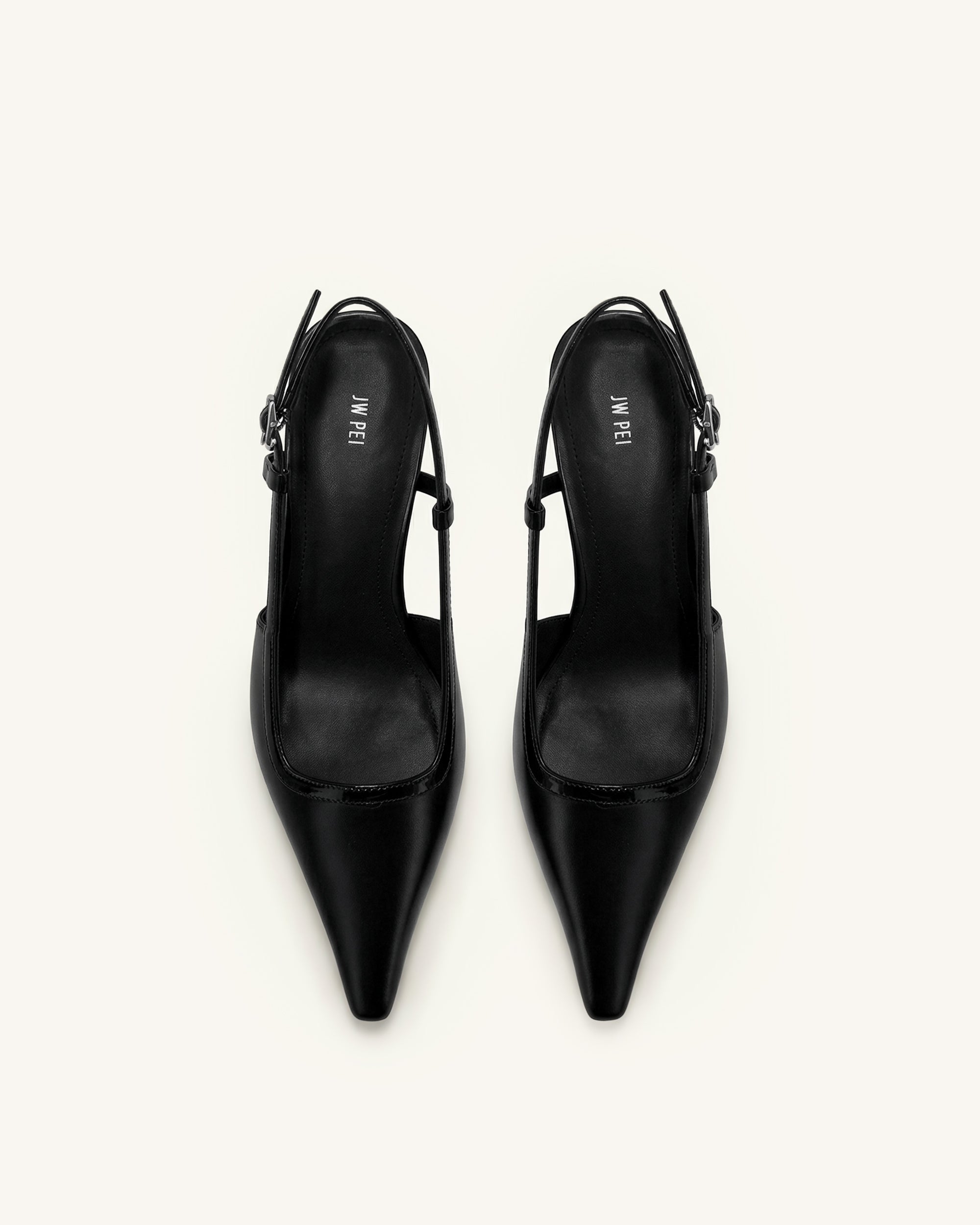Hannah Sculptural Heel T-Strap Slingback Pumps - Black