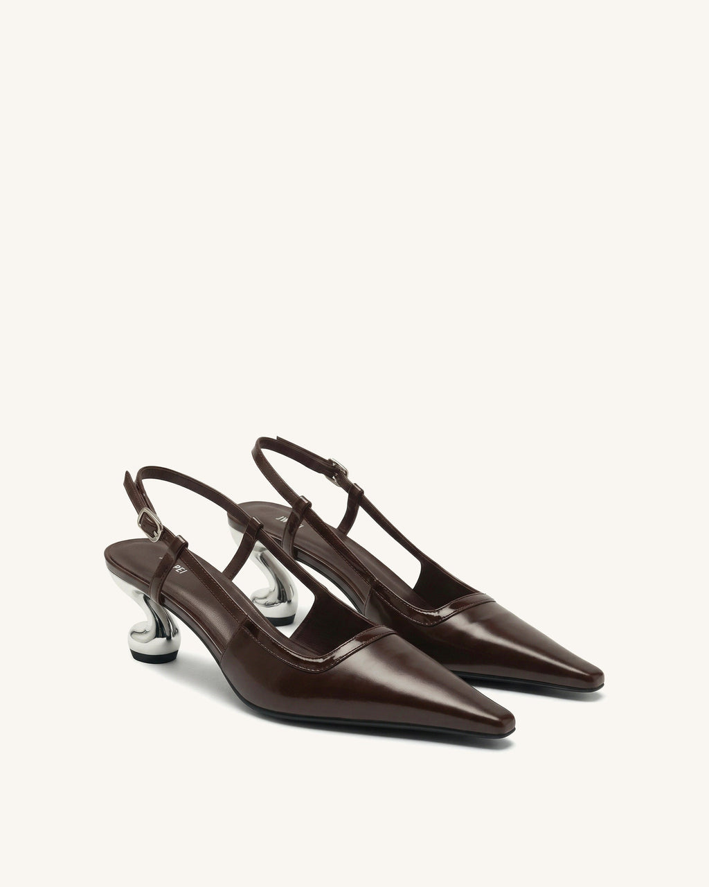 Hannah Sculptural Heel T-Strap Slingback Pumps - Dark Brown