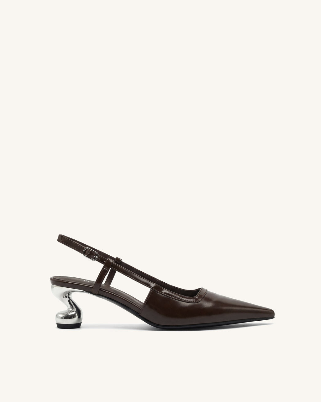 Hannah Sculptural Heel T-Strap Slingback Pumps - Dark Brown