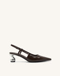 Hannah Sculptural Heel T-Strap Slingback Pumps - Dark Brown